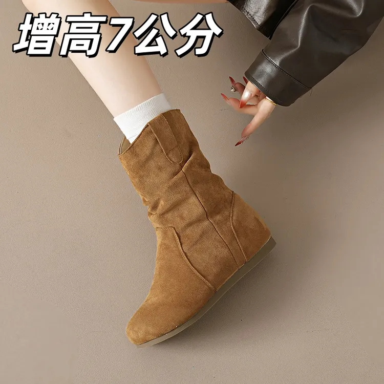 新款勃肯堆堆靴女款爆款秋冬内增高小个子阔腿裤必备鞋百搭短靴子