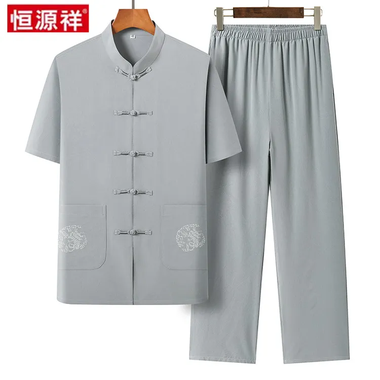 恒源祥中式爸爸爷爷父亲老人装2025夏季中老年人男士短袖唐装套装