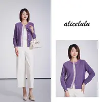 [alicelulu]ins风韩版时尚圆领拼接蕾丝针织开衫S2144833K