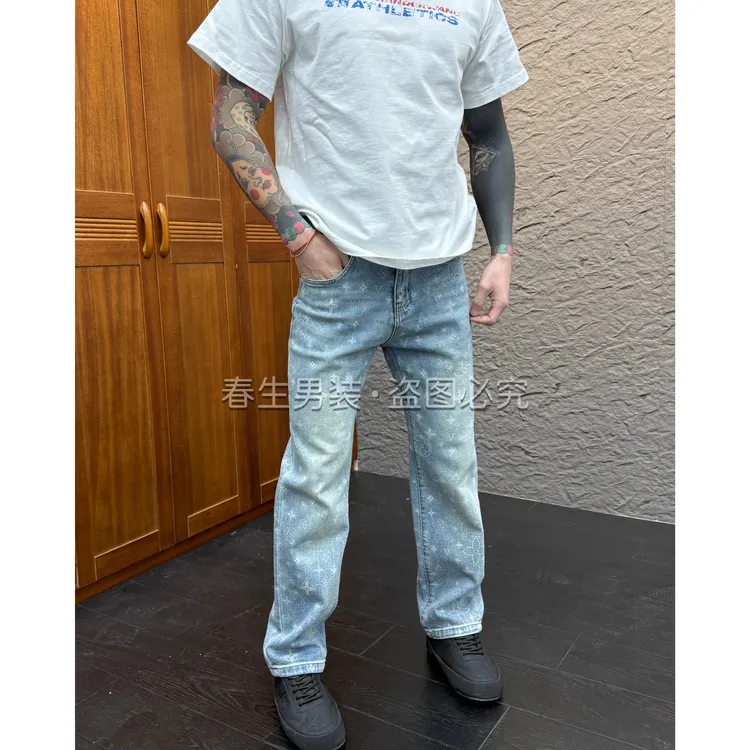 2025秋冬新款时尚休闲百搭直筒印花宽松牛仔裤6156