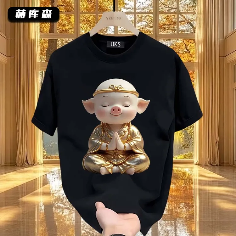 赫库森纯棉短袖T恤男士夏季百搭圆领半袖衫复古潮流休闲痞帅上衣