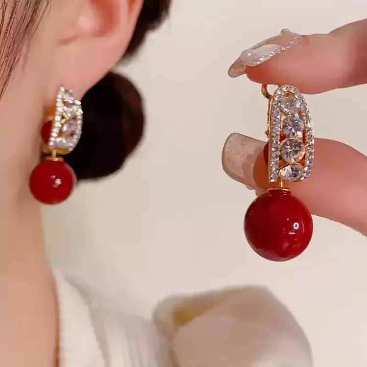 铜合金合成锆石耳饰 可拆卸简约气质百搭一款多戴珠珠耳钉耳环489