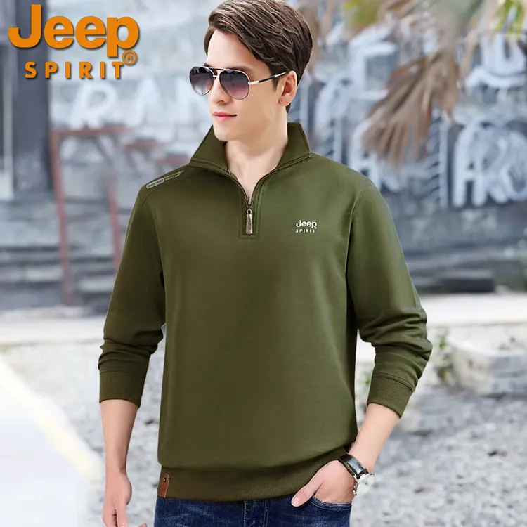 JEEPSPIRIT纯棉秋冬季长袖T恤男拉链大码休闲男装运动立领卫衣