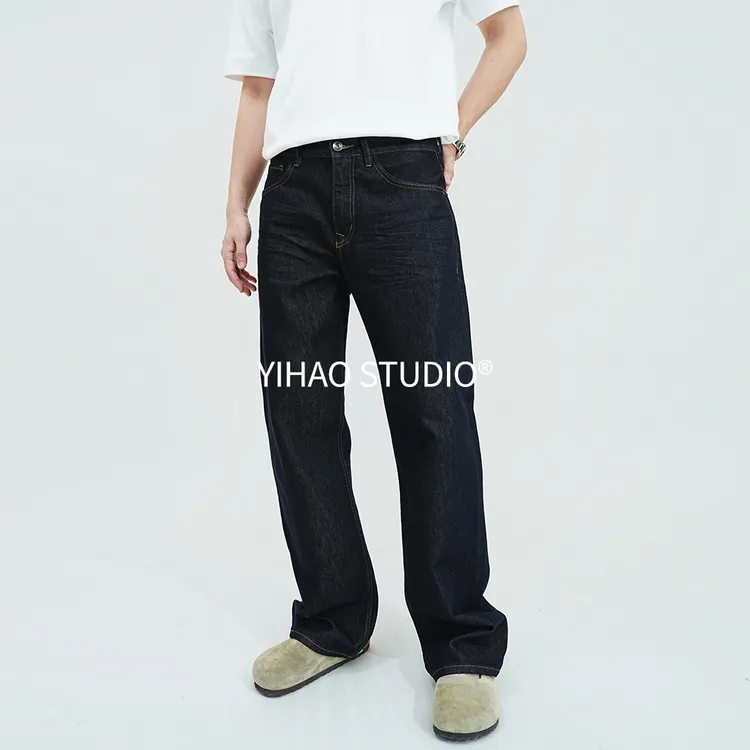 YIHAO STUDIO秋季男款丹宁原牛直筒宽松牛仔裤百搭高级休闲长裤