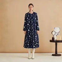 早秋满印刺绣森林小动物圆领宽松休闲有口袋连衣裙25090642