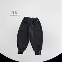 2777女童花边束口条绒灯芯绒一体绒休闲宝宝小童装秋冬加绒裤子