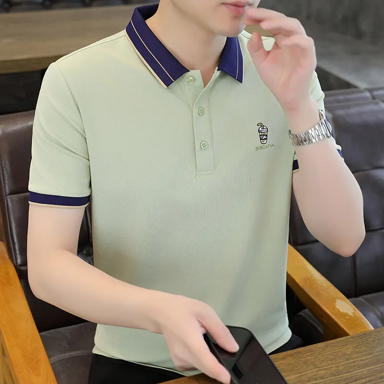 夏季男士潮流翻领时尚百搭休闲Polo衫，青春活力纯色青少年适用，再