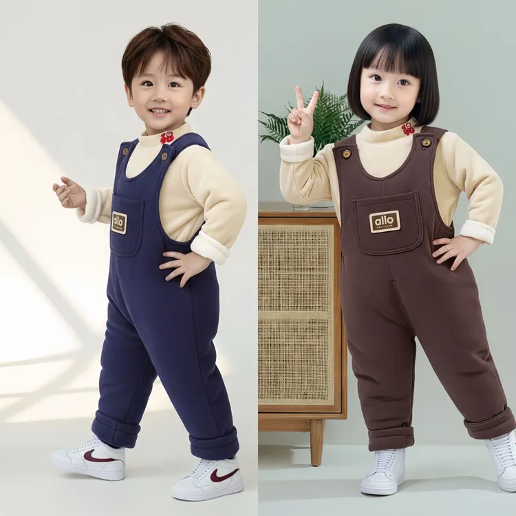 姗妈姗爸宝宝背带棉裤冬季中厚薄棉男童女童连体裤0-4岁可开档