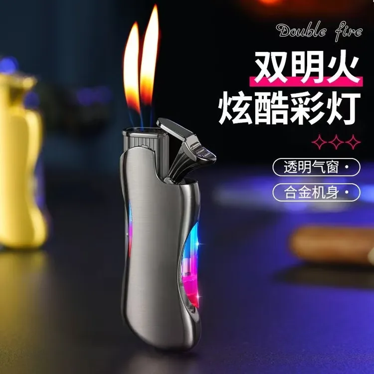 炫彩渐变双火焰打火机充电款潮酷时尚高颜值礼品