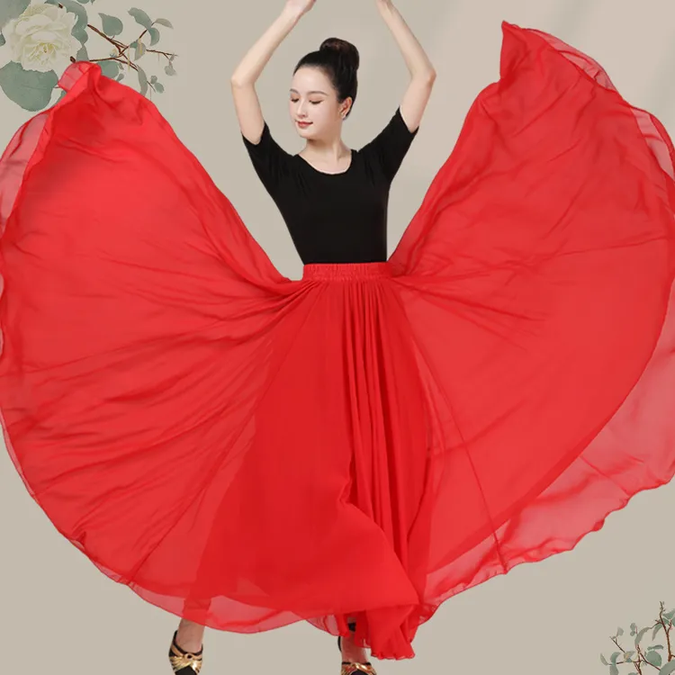 新款长裙女720度大摆裙交谊舞团体比赛服广场舞半身裙国标舞裙子