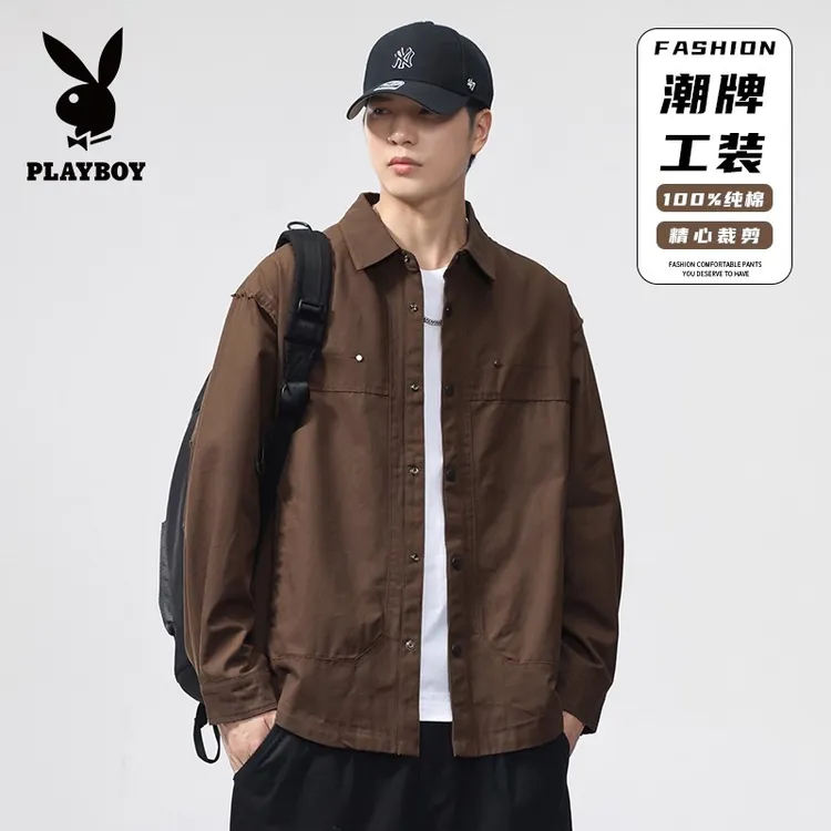 PLAYBOY/花花公子男士新款美式工装夹克时尚潮流宽松休闲外套男装