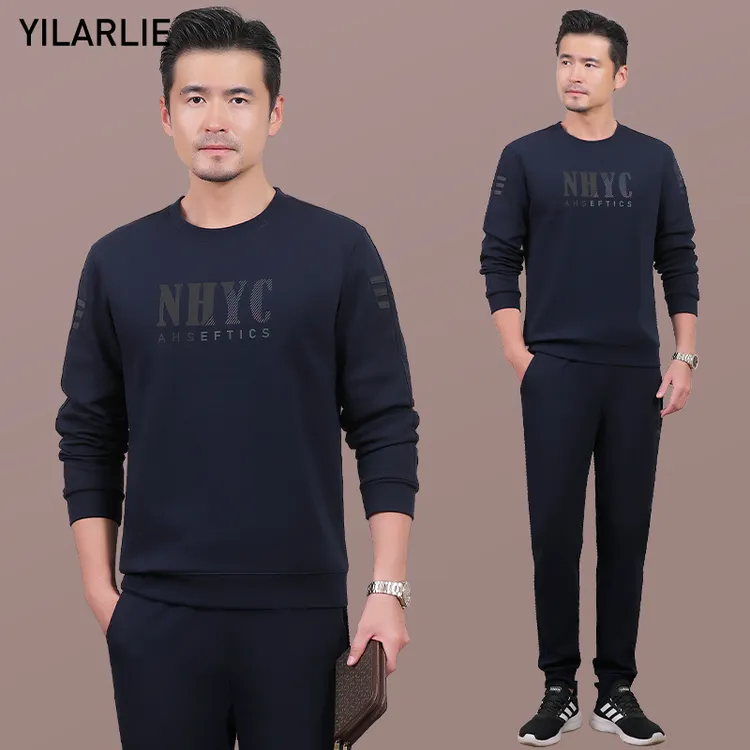 运动套装男春秋季2025新款爸爸装时尚圆领卫衣宽松休闲运动服套装