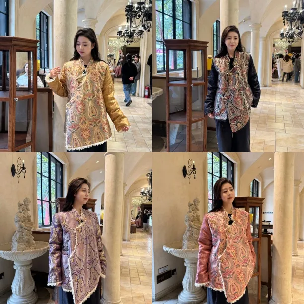 冬季大羊卷毛拼接撞色款藏式外套女士民族风保暖印花款时尚（精工）