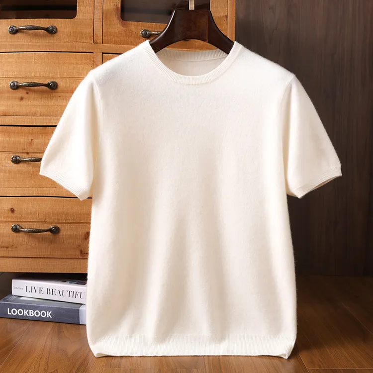 【轻奢臻品】新款男士羊绒圆领短袖简约高端百搭套头休闲羊绒衫半袖