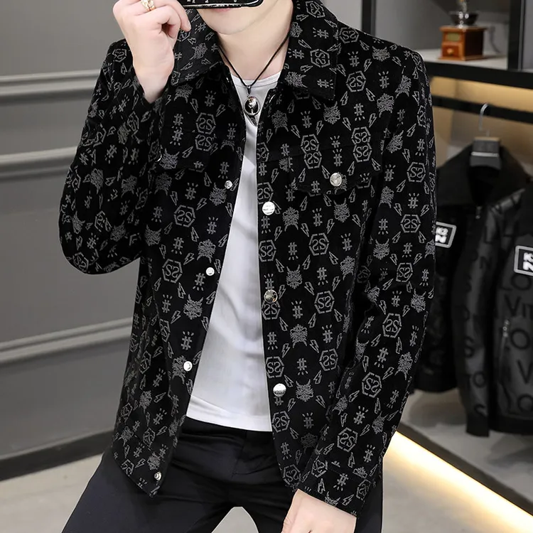 男士新款外套秋季韩版时尚潮流个性印花上衣服时尚百搭夹克外套