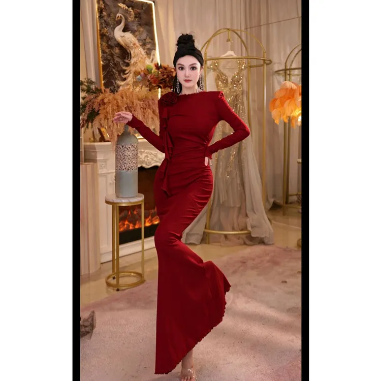 【星姐推荐】星原创高级定制【炽焰】设计师花朵飘带磨毛木耳边连衣裙