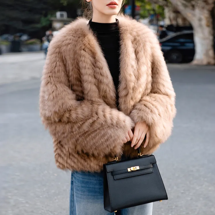 冬季百搭爆款琥珀双色芬兰进口狐狸毛皮草外套女