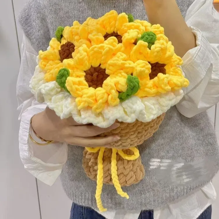 冰条线向日葵花束手工钩织手捧花编织高考礼物感恩节教师节材料包