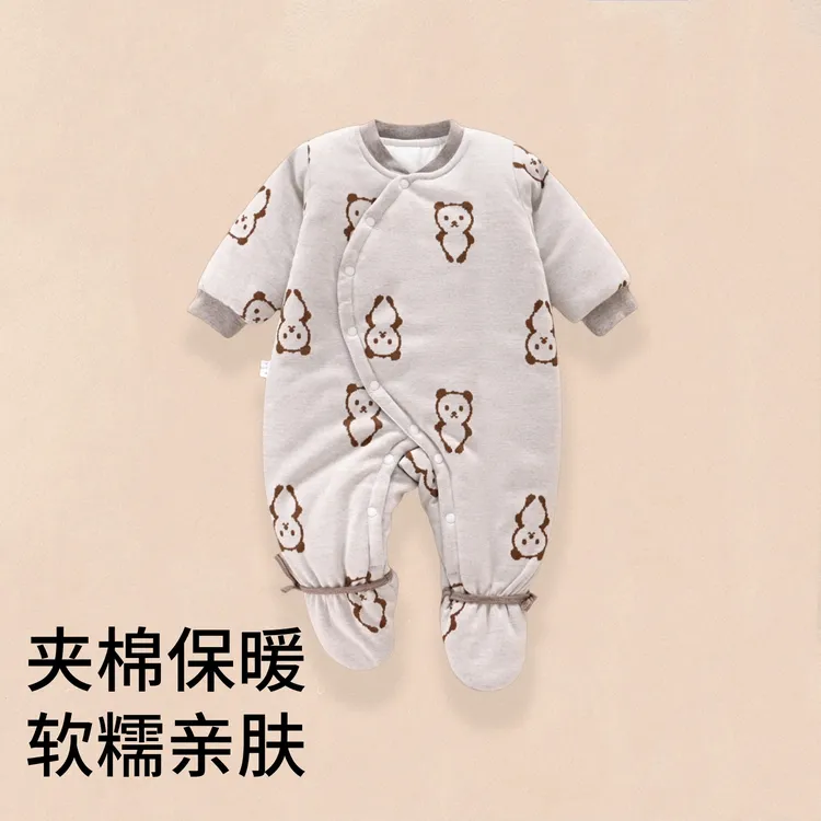 新生婴儿连体衣女宝宝冬季外出棉服夹棉保暖包脚棉衣幼儿加厚冬装