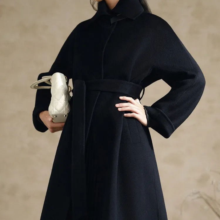 崔社长【平U】穆灰色羊绒天丝大衣