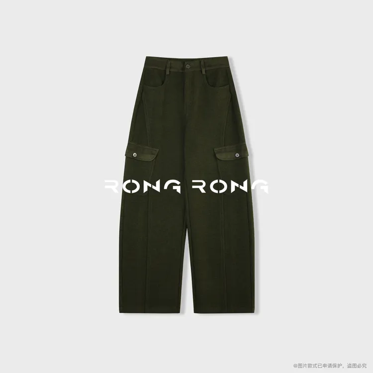 溶溶【时髦酷感】RONGRONG绵羊毛混纺毛呢修腿复古弯刀工装裤RR5886