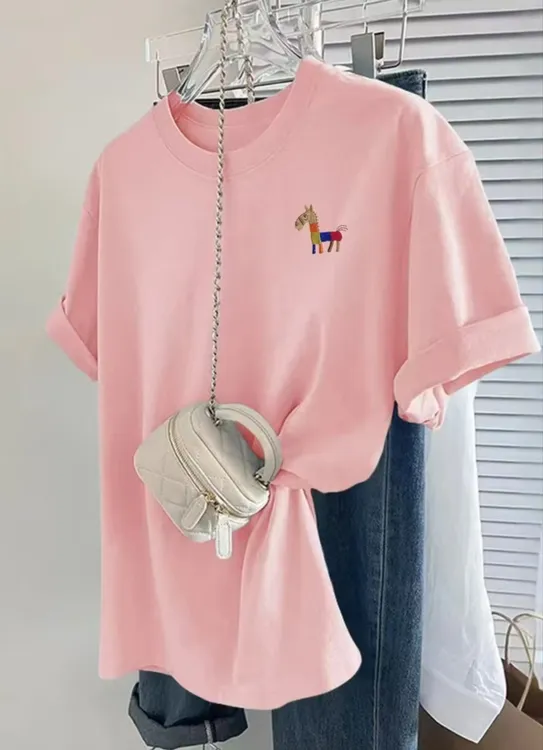 【重工刺绣】夏季新款时尚简约百搭圆领男女同款小彩马短袖T恤