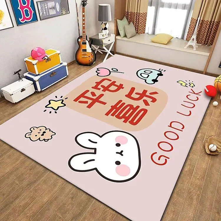 可爱简约卡通水晶绒客厅卧室地毯爬行垫免水洗易打理大面积耐脏  