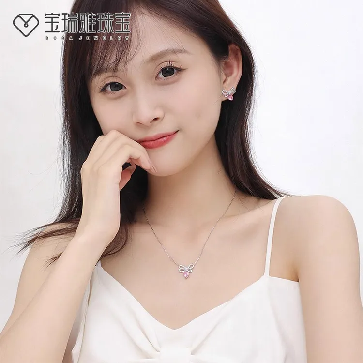 坠链均925银锆石 蝴蝶项链银吊坠轻奢小众设计感送女友生日礼物