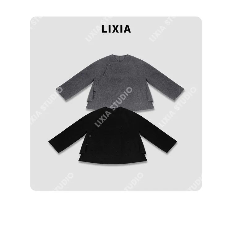 LIXIA【禅灰艺廊】艺术感山羊绒加澳毛羊毛气质慵懒感外套-D10655