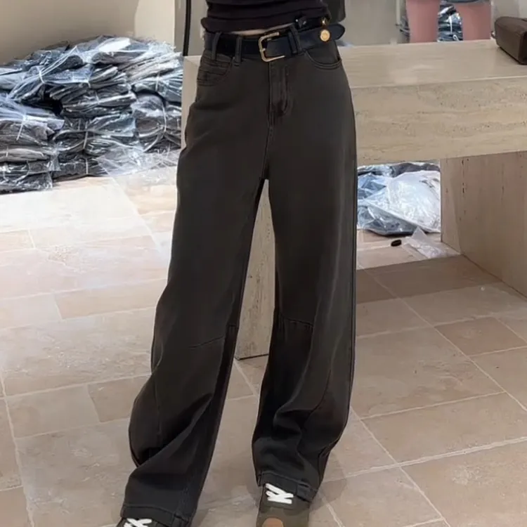 2025秋季新款时尚百搭复古设计高腰修身显瘦直筒牛仔裤LK2505401