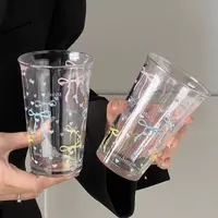 ins少女咖啡杯可爱翻口蝴蝶结高颜值水杯早餐玻璃杯杯子牛奶便携