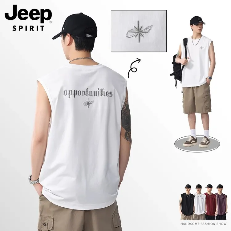 jeep吉普美式背心男生2025新款夏季休闲运动宽松简约无袖T恤潮牌
