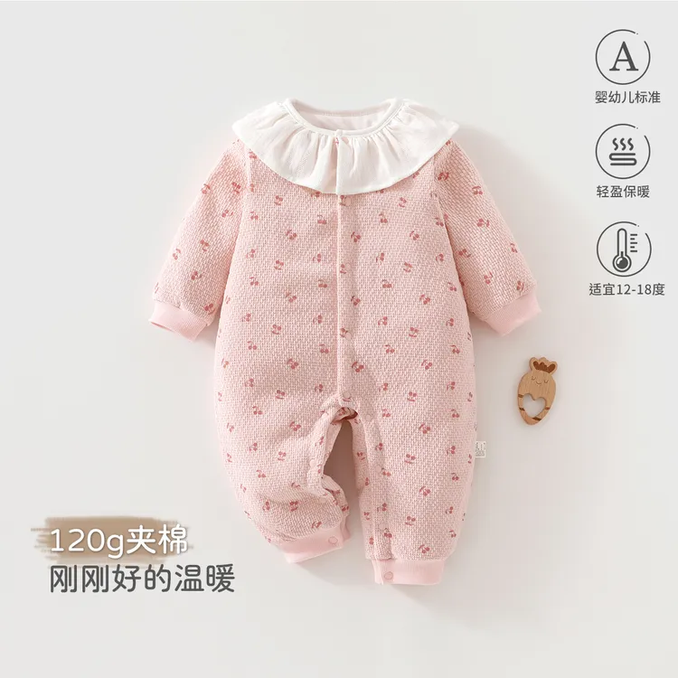 婴儿连体衣秋冬季初生儿保暖a类加棉加厚外出爬爬服宝宝衣服120g