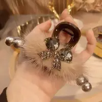 T125精致水钻蝴蝶结毛毛抓夹11cm