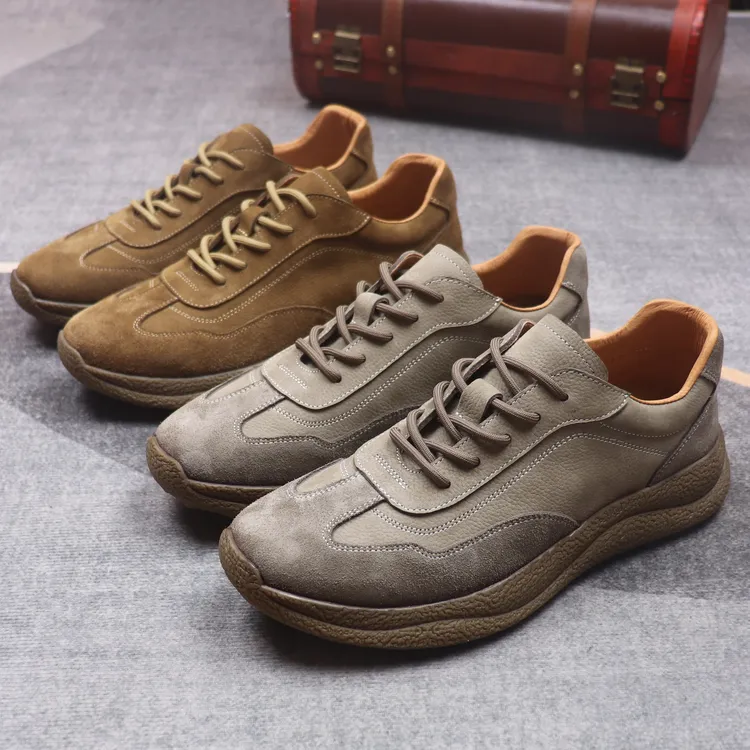 秋季新款复古男鞋低帮厚底潮鞋真皮时尚百搭头层牛皮休闲皮鞋户外