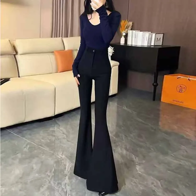 喇叭裤女春秋款黑色裤子高腰显瘦拖地裤垂坠休闲长裤西装裤25735%