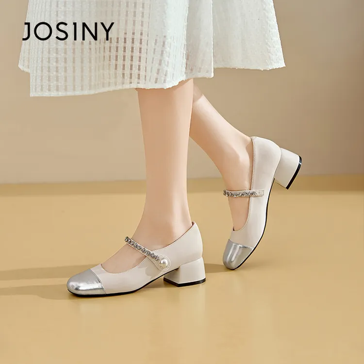 卓诗尼法式玛丽珍单鞋2025新款夏粗跟方头浅口法式配裙子中跟单鞋