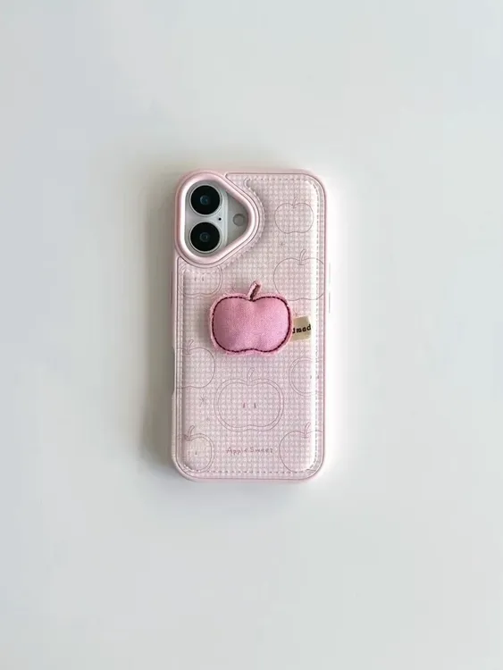 ins淡粉格纹立体苹果适用于iphone17Promax手机壳16Pro软胶15/14