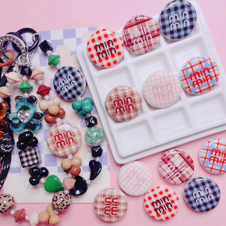 27mm亚克力格纹miu系直孔圆珠DIY手机链钥匙扣材料饰品配件散珠