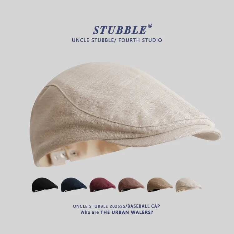 夏季薄款棉麻前进帽男女款日系文艺复古报童帽时尚英伦风鸭舌帽子