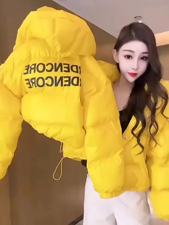 2025超好看的连帽字母保暖服女秋冬季时尚宽松加厚面包服外套