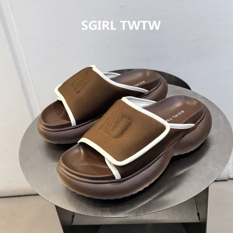 SGIRL TWTW2025年夏季新款超大魔术贴厚底轻便百搭露趾凉拖鞋女鞋