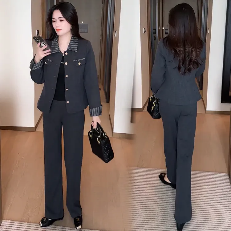 时尚套装女2025秋季新款洋气显瘦小香风短款外套阔腿裤气质两件套