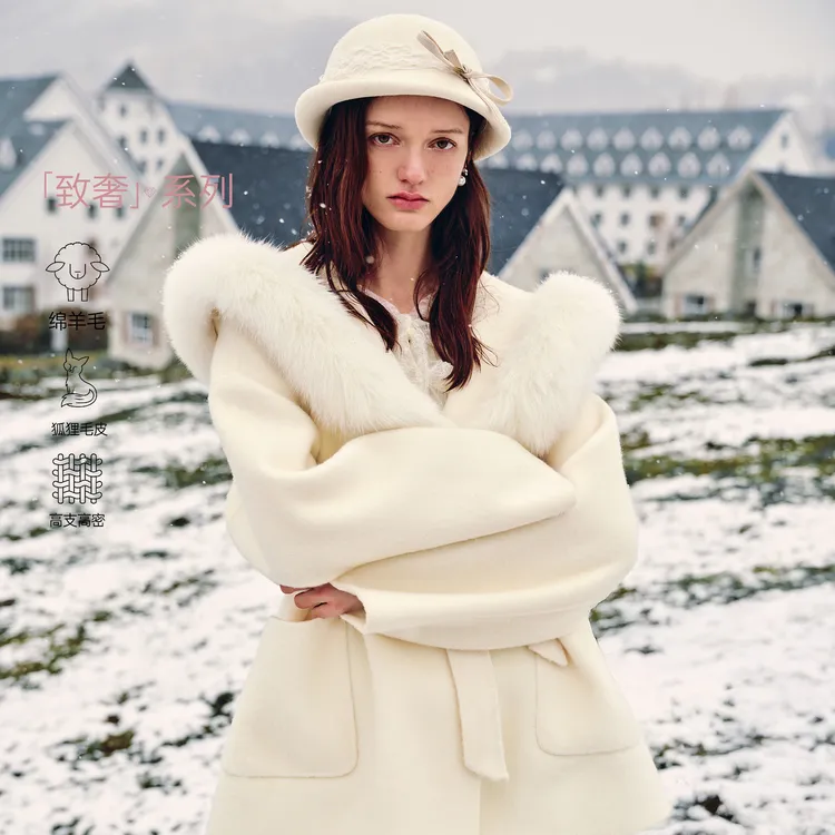 MISSCOCOON可可尼毛呢大衣女2025秋冬新款慵懒风连帽外套