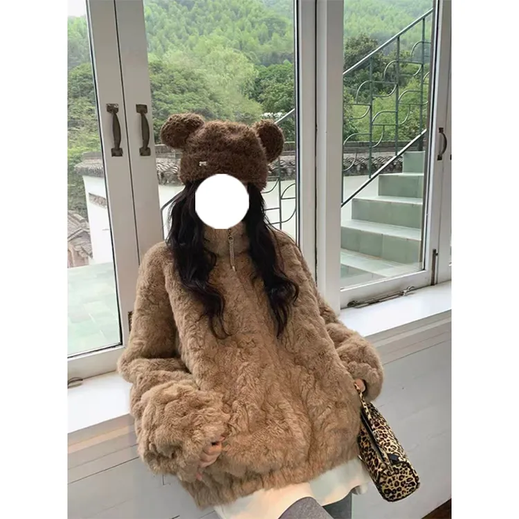 2025秋冬新款立领毛茸茸厚款短外套大码胖MM设计感加厚保暖棉衣潮