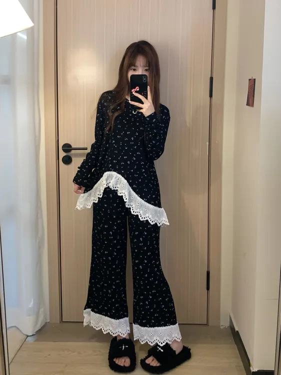 【甜美碎花】ins韩国甜美设计感睡衣女套装2025春秋休闲舒适家居服