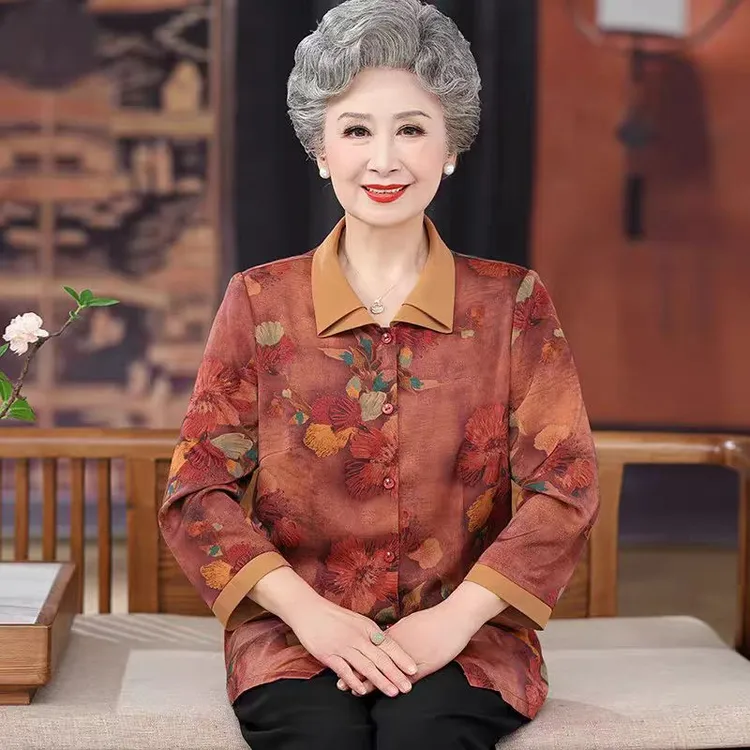 新中式中老年人春夏装女时尚衬衫气质妈妈装夏季国风衬衣奶奶套装