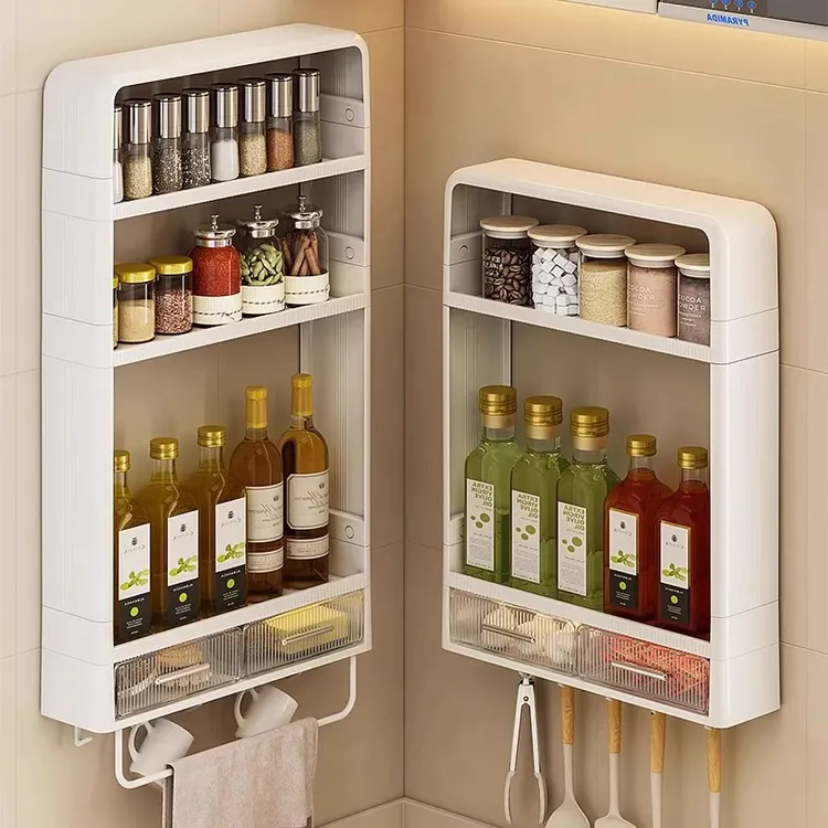 厨房调料置物架免打孔壁挂式家用多功能多层油盐酱醋调味罐收纳盒