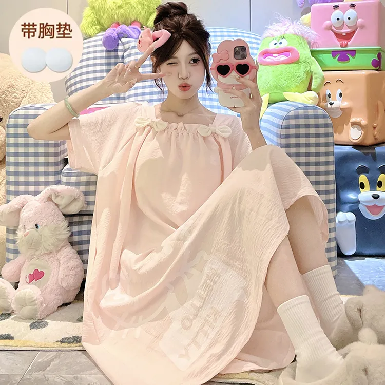 带胸垫睡裙女夏季薄款公主风短袖洋气网红爆款2025新款可外穿睡衣