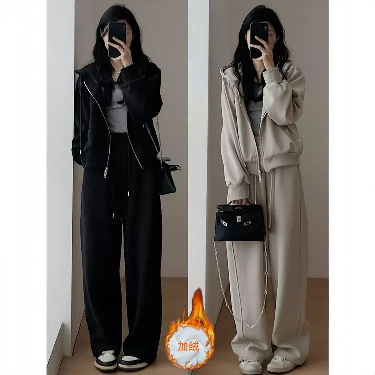 大码女装秋装连帽外套宽松显瘦卫衣遮肉减龄休闲裤炸街秋季两件套